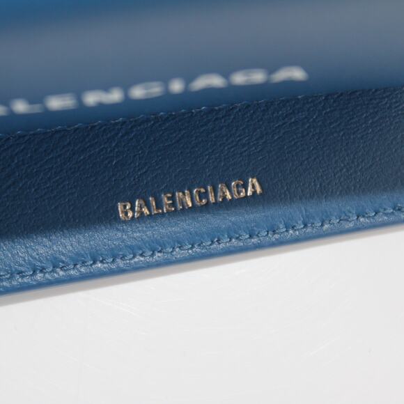 Balenciaga Blue & White Leather Logo Everyday Trifold Mini Compact Wallet - Picture 12 of 13